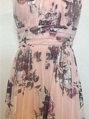 Light Pink Floral Metallic Overlay Dress